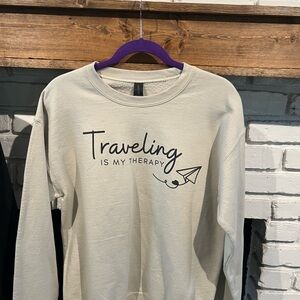 Beige 'Traveling is My Therapy' Sweatshirt
